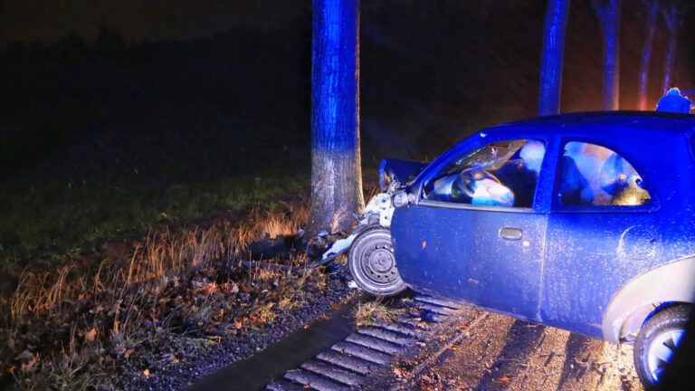 Auto botst tegen boom op Raktseweg in Deurne