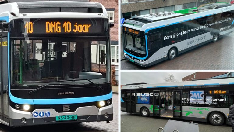DMG viert feest en trekt door gemeente Deurne met elektrische bus van Ebusco