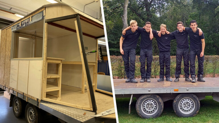 Leerlingen Hub van Doornecollege bouwen platte kar om tot foodtruck
