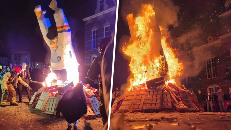 [VIDEO] Peelstrekels sluiten carnaval knetterend af met Gehaktbal en popverbranding op Markt in Deurne