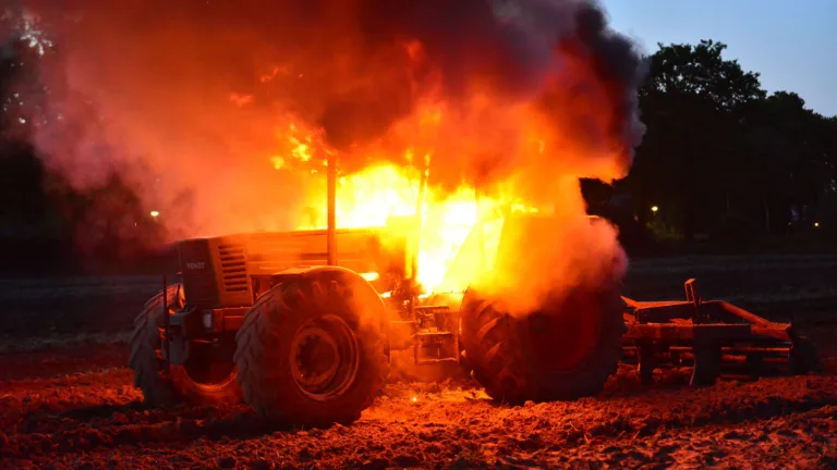 [VIDEO] Tractor op akker aan Dolstraat in Deurne vat vlam tijdens ploegen en brandt volledig uit