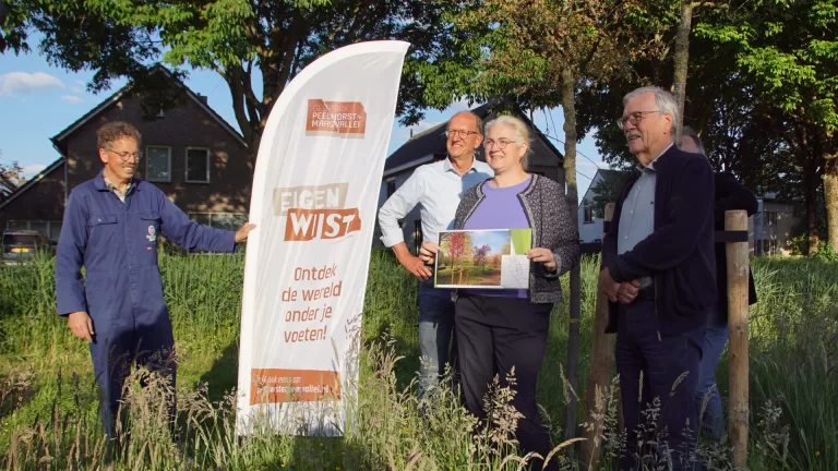 Kunstwerk op Peelrandbreuk in Heiakkerpark heropend na opknapbeurt; ‘Herstel van bomenrij is essentieel’