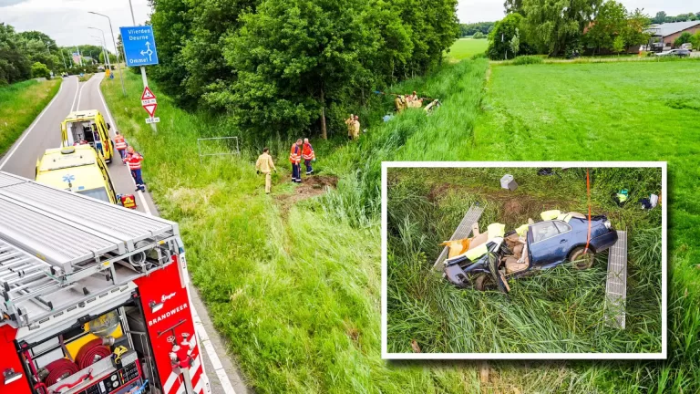 Auto vliegt meters ver door sloot heen bij zwaar verkeersongeval op Deurneseweg bij Ommel