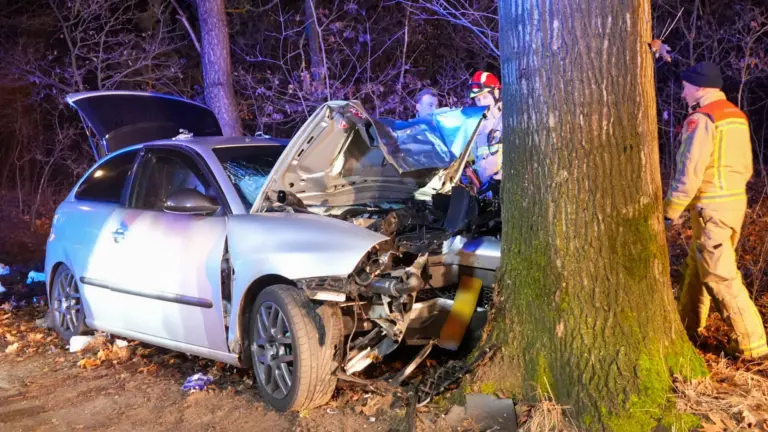 Auto raakt van de weg op Biesdeel in Vlierden en botst tegen boom