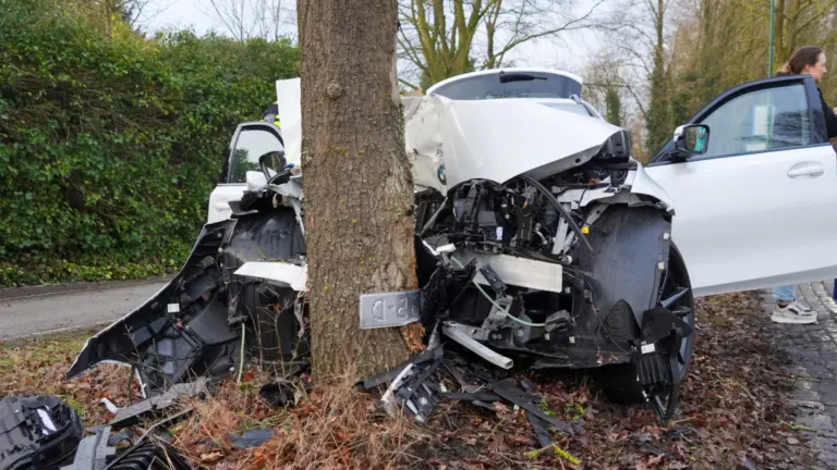Auto botst tegen boom op afrit Helmondsingel (N270) in Deurne