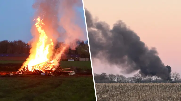 Houtstook in Liessels weiland veroorzaakt grote rookwolken die van kilometers ver zichtbaar zijn