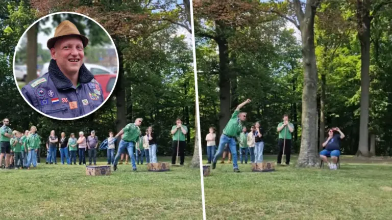 Leden Scouting Deurne onthullen herdenkingsteken voor vorig jaar overleden Willem ‘Tabaqui’ Heesmans