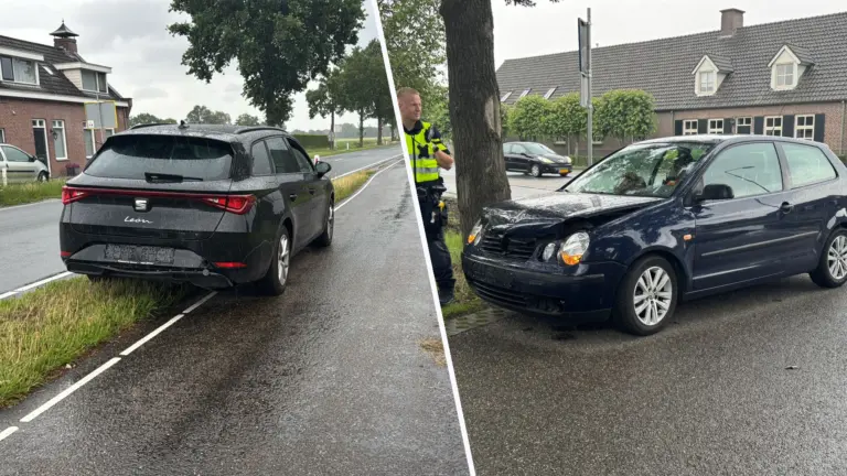 Twee personenauto’s botsen tegen elkaar op Bakelsebrug in Bakel